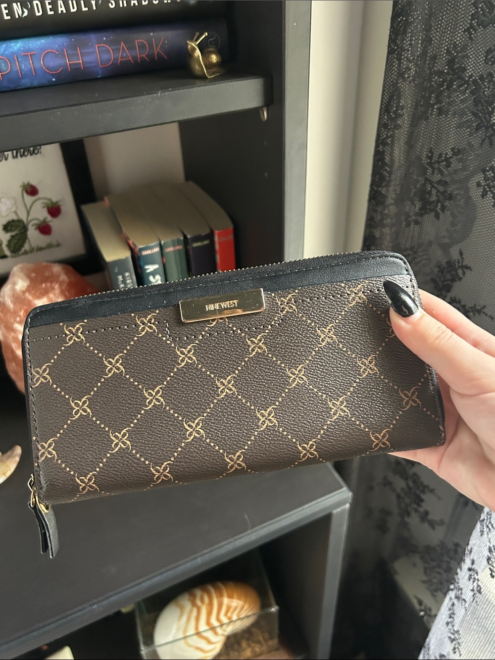 Nine West Brown Monogram Zip-Around Wallet